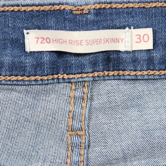 Levi's 720 Jeans Womens 30x30 Blue High Rise Super Skinny Distressed - Picture 5 of 11